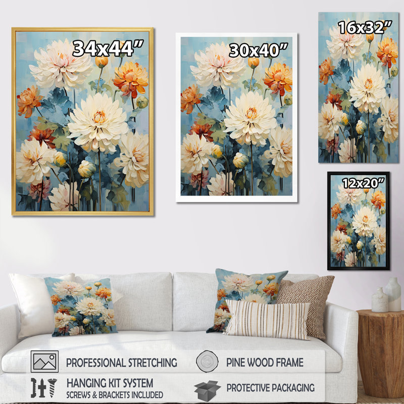 «Blue Blooms Zinnias Flowers I» sur toile, Toile tendue, H 32 po x l 16 po