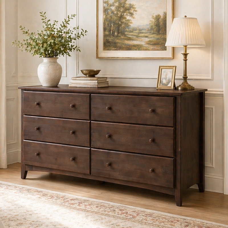 Commode 6 tiroirs en pin, Noyer délavé