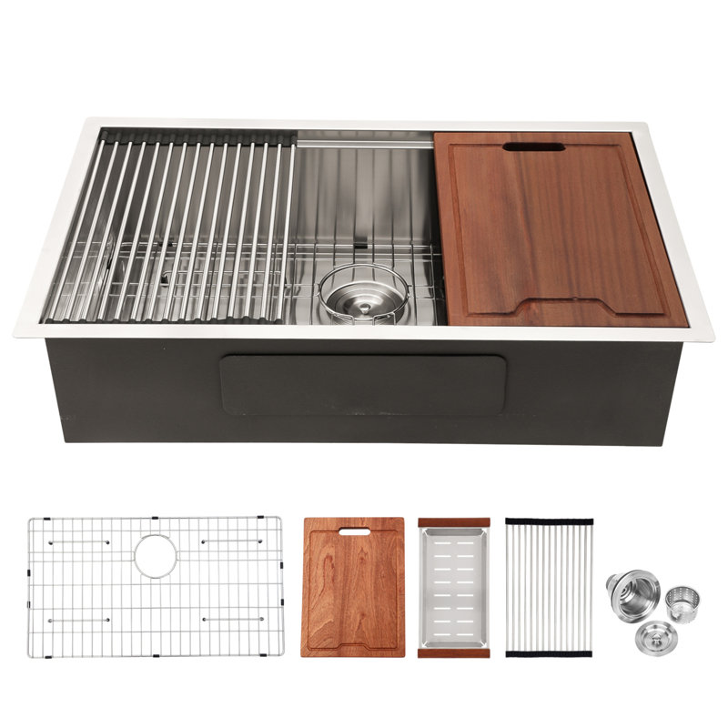 Évier de cuisine à simple cuve encastrable 33 po x 19 po x 10 po en acier inoxydable calibre 16