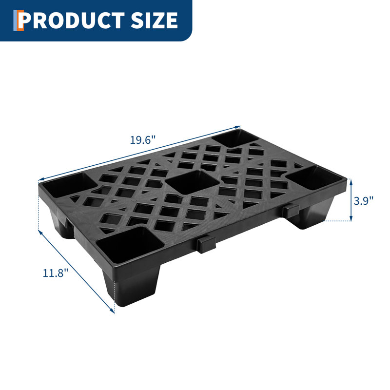 Ensemble de 6 palettes en plastique PEHD emboîtables et empilables - paquet de 6, tuiles de plancher ventilées interconnectées 19,7 po x 11,8 po x 3,9 po pour garage, entrepôt, rangement de sous-sol - noir, ensemble de 6 pièces en noir