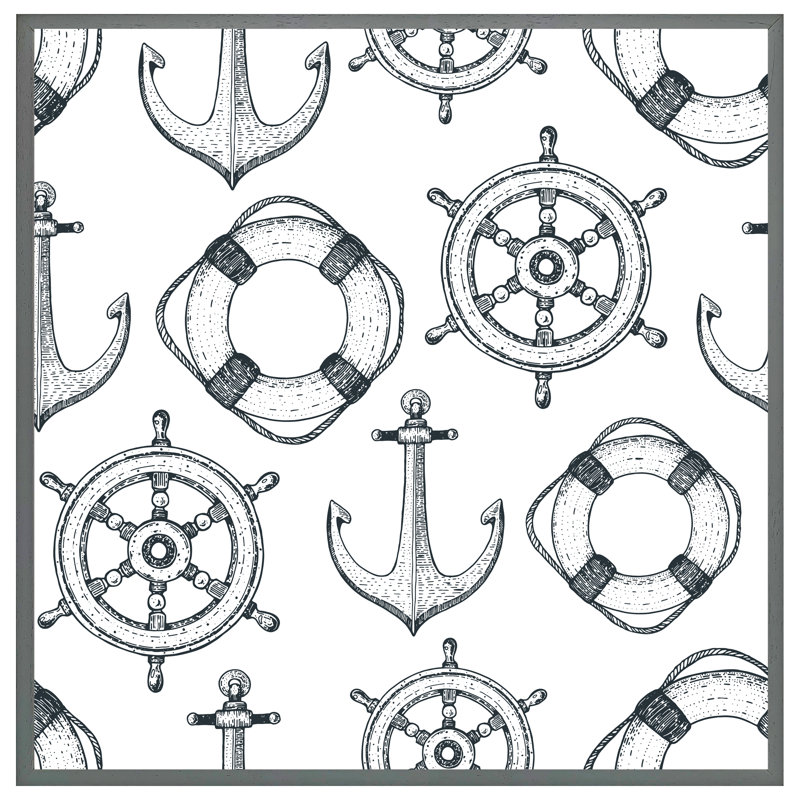 Ambrette Anchor & Wheel 1 Piece Single Picture Frame Wall Art, 61cm H x 61cm W x 4cm D, Grey Framed