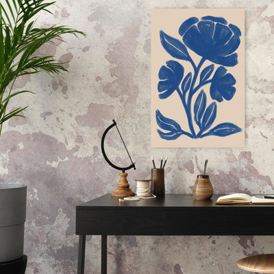 Modern Indigo Floral Abstract Elegant Minimalist Plant Flower Wall Art
