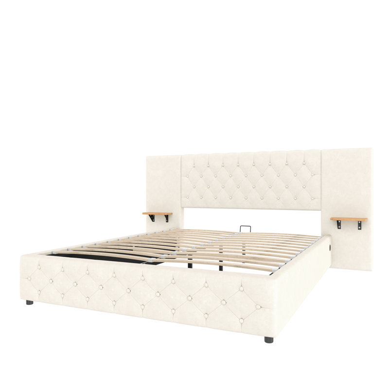 Upholstered Ottoman Storage Bed, Double (4'6), Beige