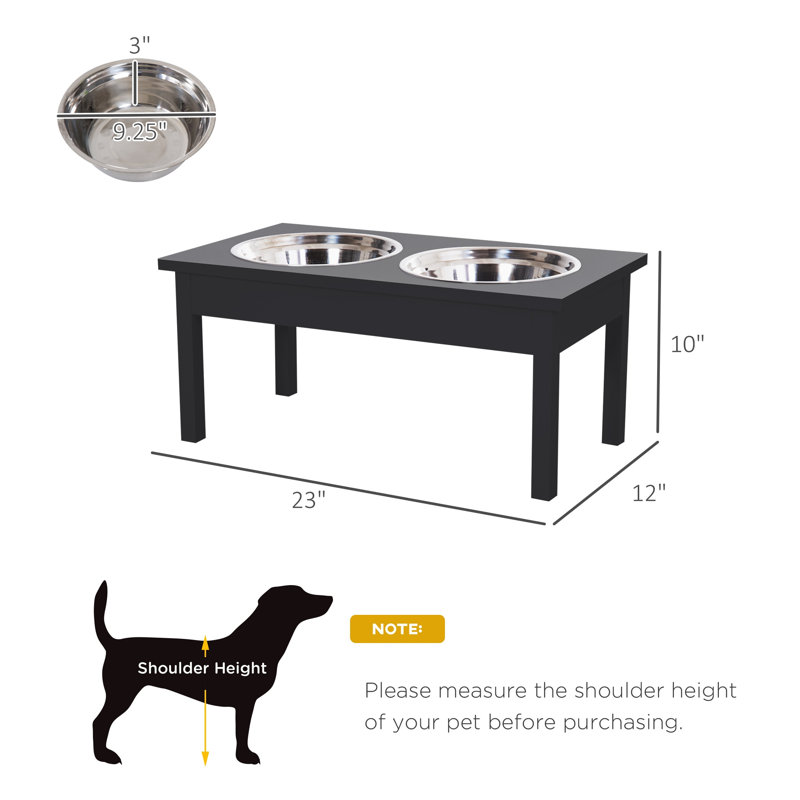 Mangeoire pour chien surélevée en bois noir avec bols en acier inoxydable, Black