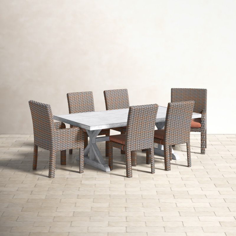 Rectangular 6- Person 72" Long Dining Set with Cushions, Spectrum Cayenne Sunbrella® Plainweave