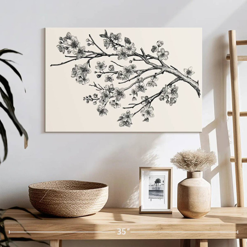Illustration rétro de sakura, H 16 po x l 24 po