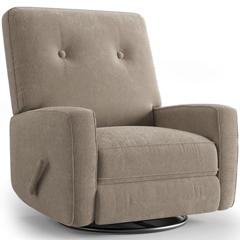 360° Swivel Rocker Recliner, Corduroy Manual Recliner Chair for Nursery, Living Room, Bedroom & Small Spaces, Khaki