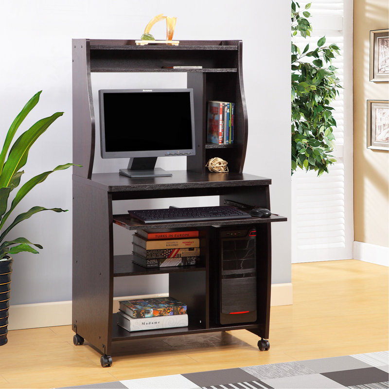 Microwave Cart Computer Cart Utility Cart With Hutch Shelves Spice Rack Mobile On Locking Castors, Espresso
