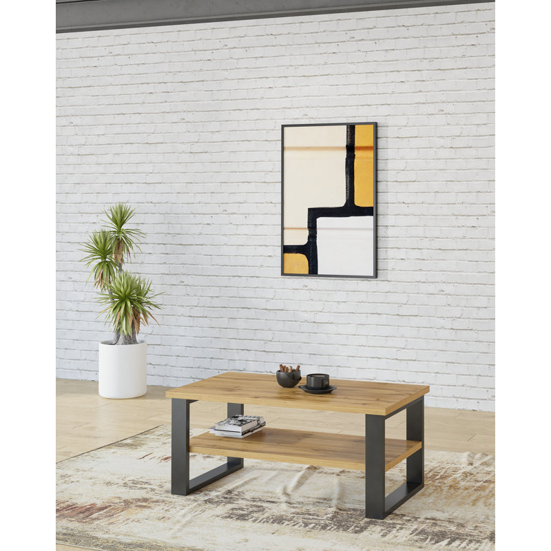Nexus Sled Coffee Table with Storage, Black/Natural