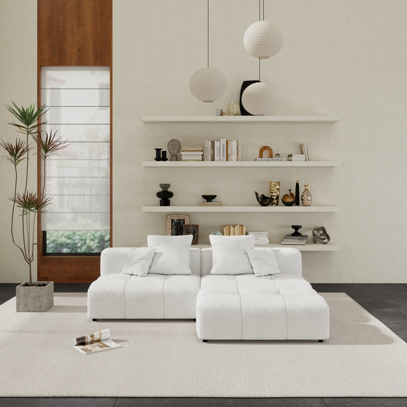 Kay Crumley 3-Piece Upholstered Modern Linen Blend Fabric Modular Loveseat Sofa With Ottoman, White