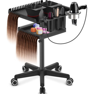 2-Tier Metal Hairstylist Tray Utility Cart with Wheels & 2 Magnetic Bowls