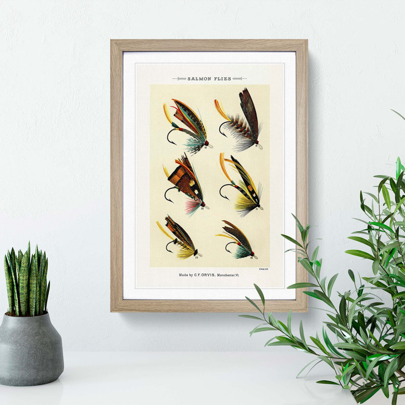 Salmon Fishing Flies Version 2 by Mary Orvis Marbury - Picture Frame Painting Print, Oak, 50cm H x 35cm W x 2cm D