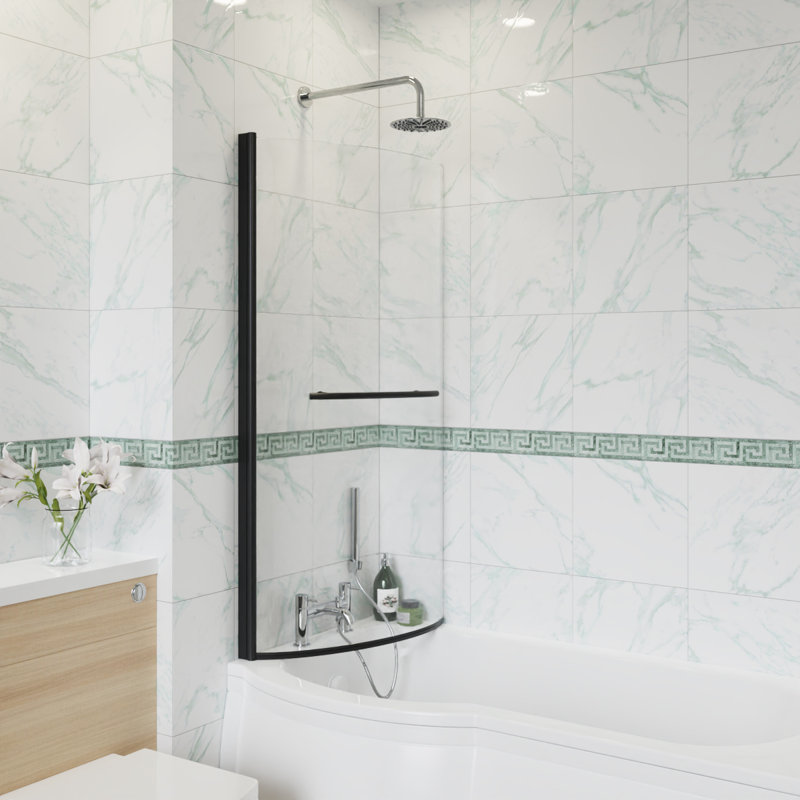 Suresh 1400mm H P Shape Bath Screen with Clear Glass, Black