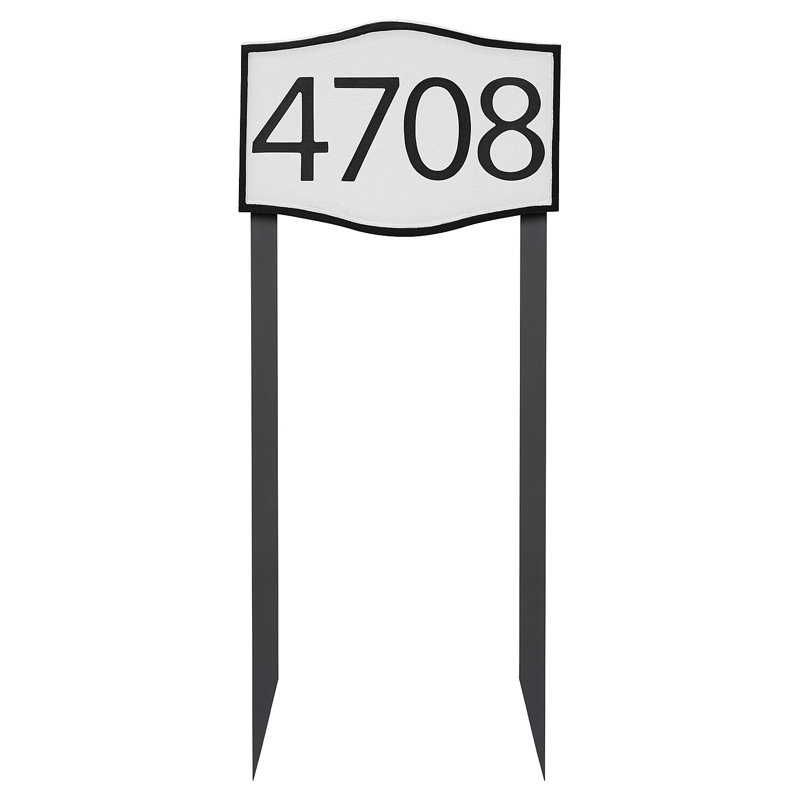 Enseigne d’adresse pour pelouse sur 1 ligne, Blanc, Noir