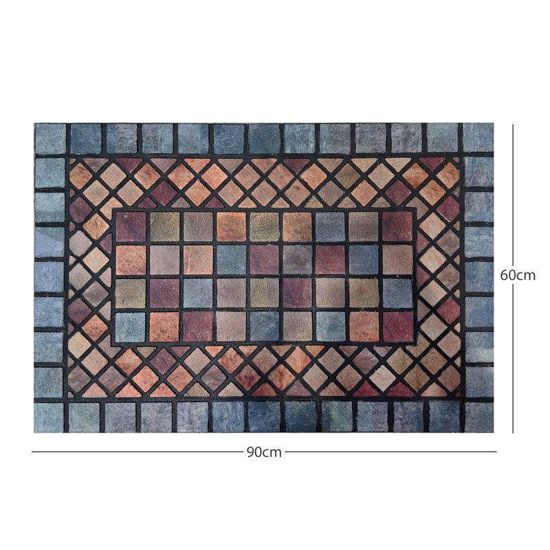 Recycled Rubber Elegant Tile Doormat, Blue Border