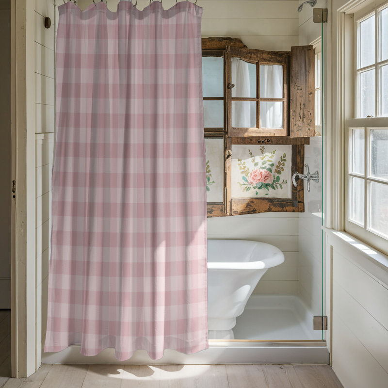 Christmas Grids - Rideau de douche Premium, Rose, H 74 po x l 71 po