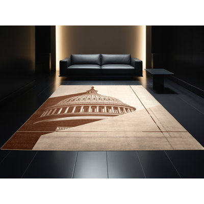 Machine Washable Paret Us Capitol Modern Rug in Beige – Beige Binding