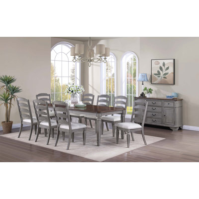 Beautiful Kitchen Contemporary 9Pc Dining Set Dining Table W Leaf 8X Side Chairs Ladder Back Design