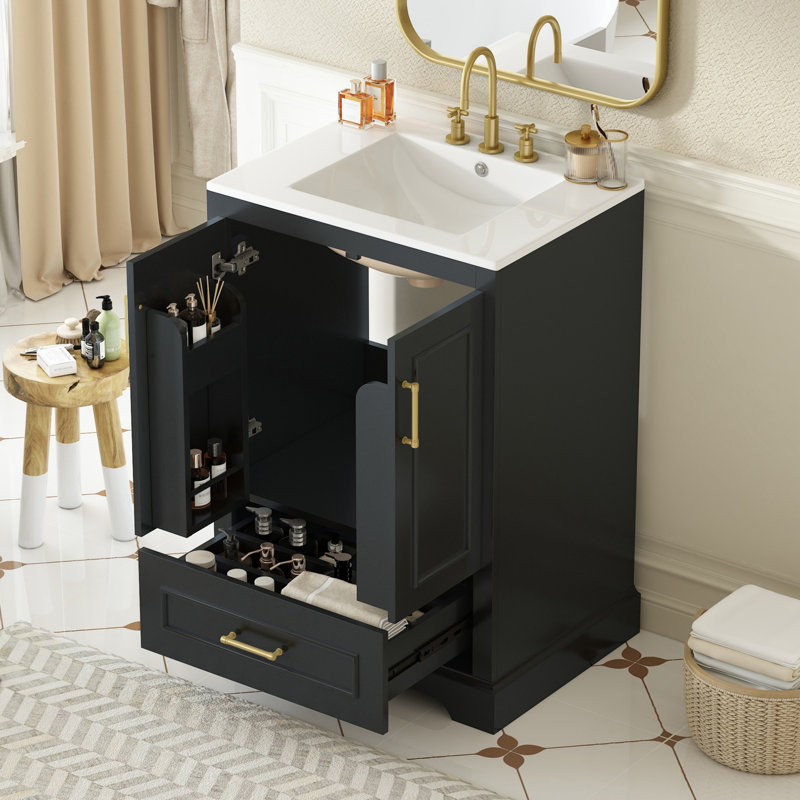 24"Bathroom Vanity with Sink, Black, 24"