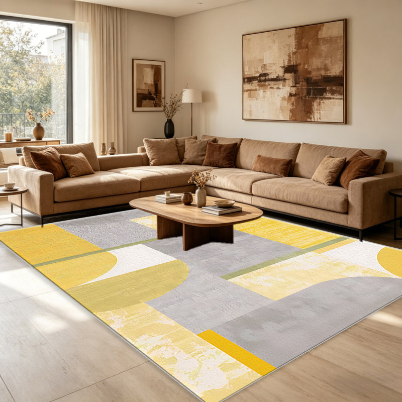 Warm Yellow Geometry carpet-easy to clean, machine-washable, soft and comfortable; suitable for door mats, kitchens, living rooms, bedrooms, corridors, and laundry areas. Easy to clean, durable carpet for home decoration.