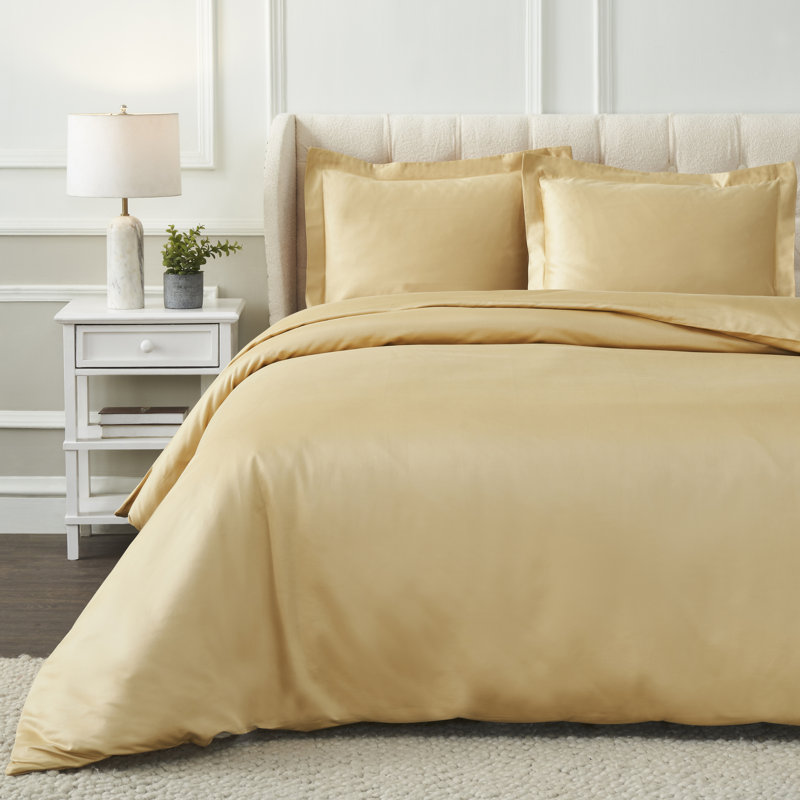Mellark 1200 Thread Count Egyptian Cotton Solid Duvet Cover Set, Full/Queen Duvet Cover + 2 Standard Shams, Gold