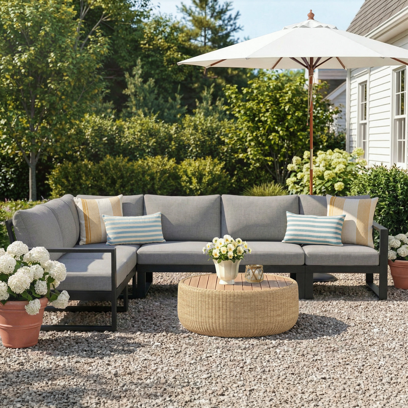 POLYWOOD® Edge 111" Patio Sectional, Grey Revolution®, Black
