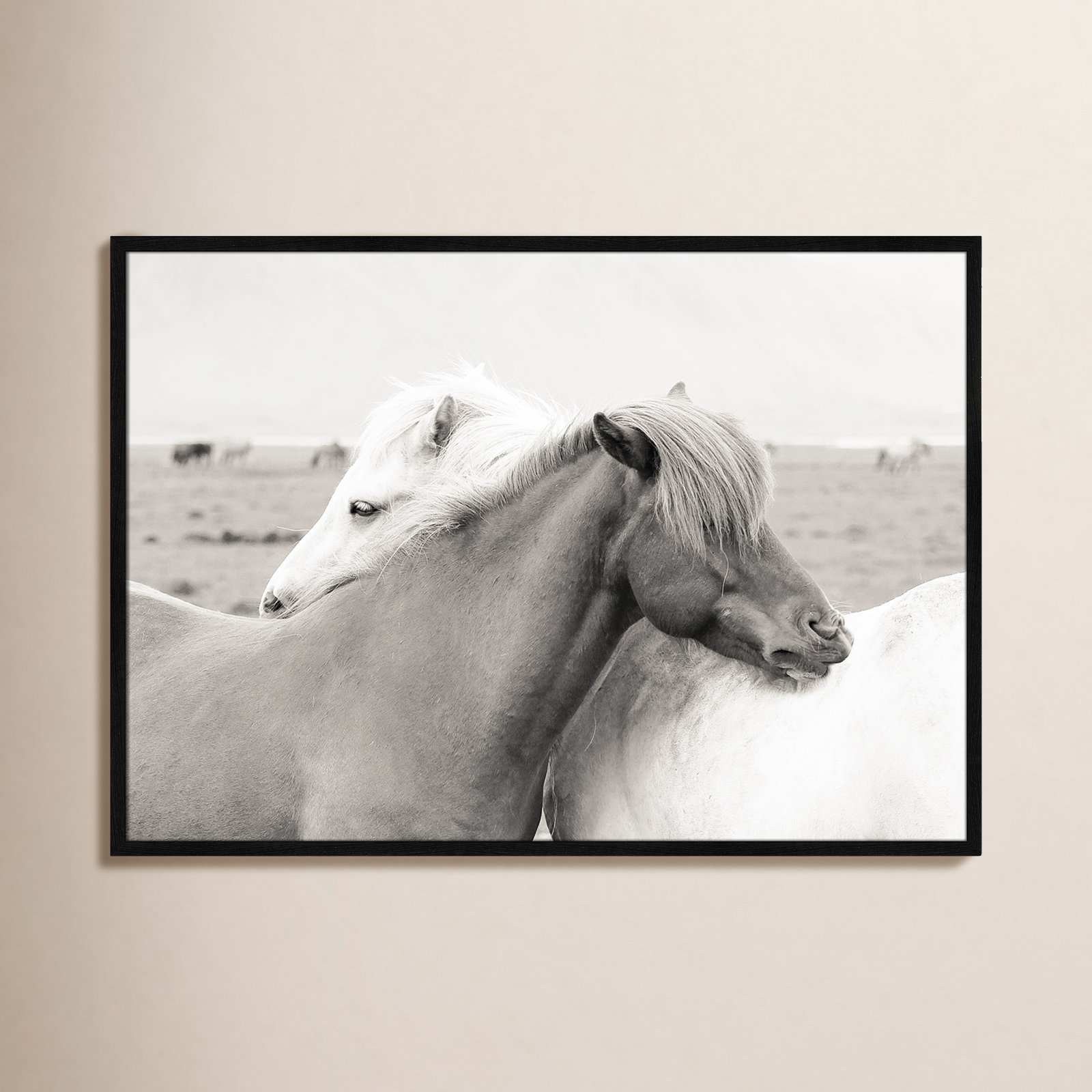 Melanie "Icelandic Meadow Horses" Print, 29.5" H x 41.5" W x 0.75" D, Black Wood Grain Framed