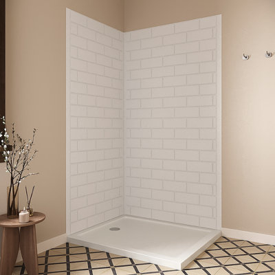 Streamline DSH-1380-142 2 pièces de coin de douche encastré à finition carrelée blanche L 34 po x l 42 po x H 76 po