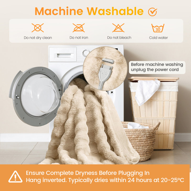 Jeté chauffant en fausse fourrure avec 8 réglages de température intelligents, Throw, Beige