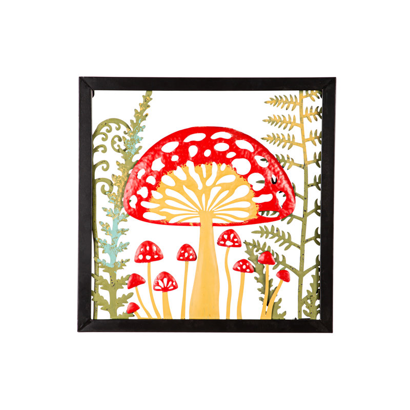 Décoration murale champignon en métal brillant H 16 po x L 16 po