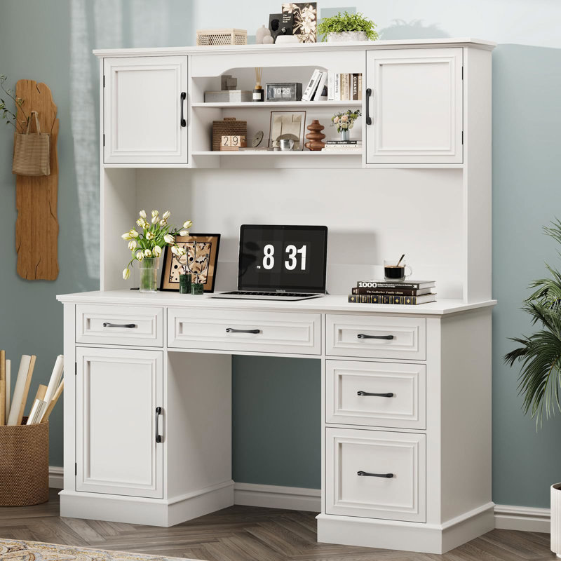 Bureau de direction avec huche 67 po H Farmhouse, Cream White