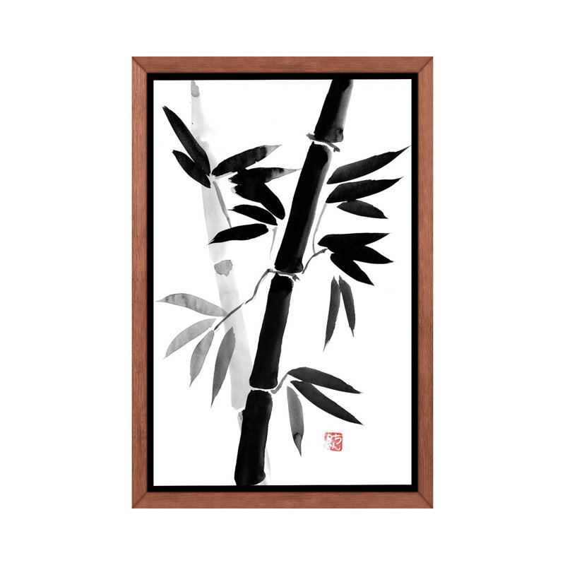 «Black Bamboo» par Péchane - impression d'art graphique, Toile avec cadre en bois brun, H 60 po x l 40po x P 1,5 po