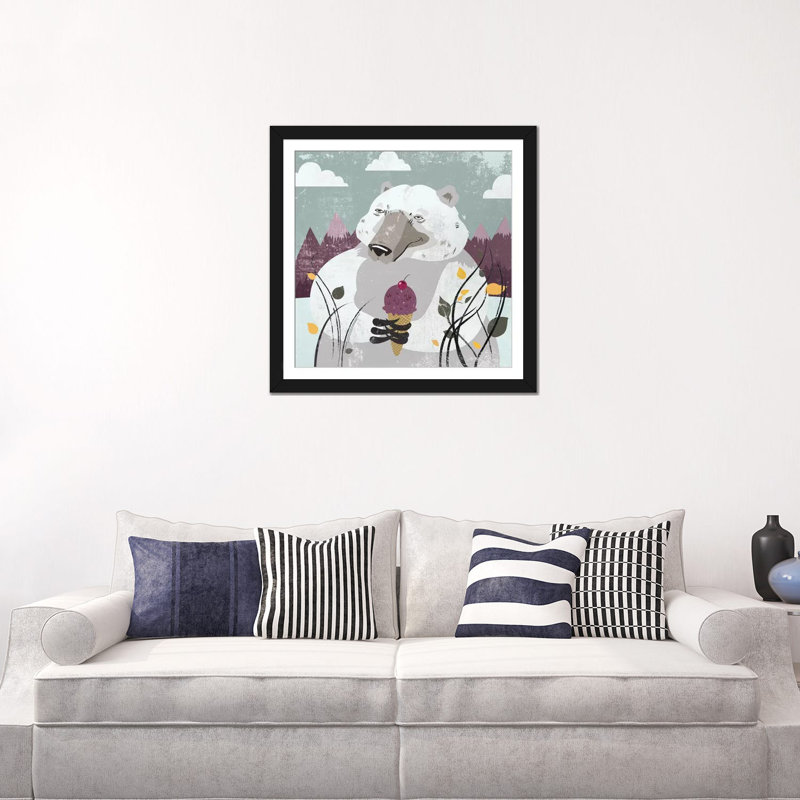« polar bear », reproduction sur toile, Papier d'art encadré noir, Blanc, H 24 po x l 24 po x P 1 po