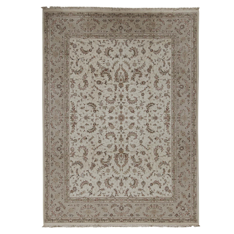 Hand Knotted Area Rug in Ivory And Taupe