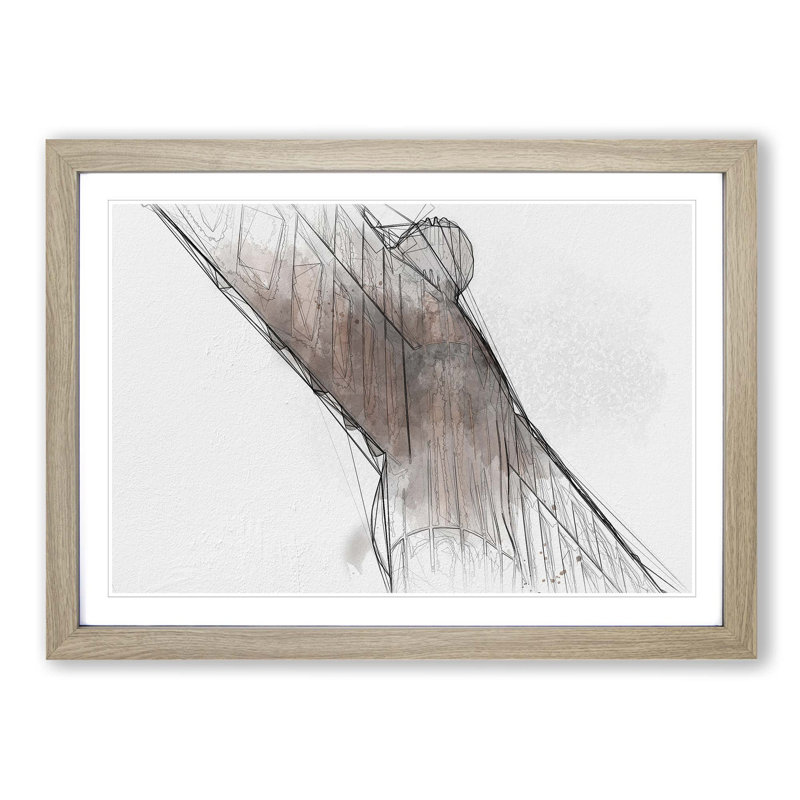 The Angel of the North in Gateshead in Abstract - Picture Frame Graphic Art Print on MDF, 27cm H x 36cm W x 2cm D, Oak Framed