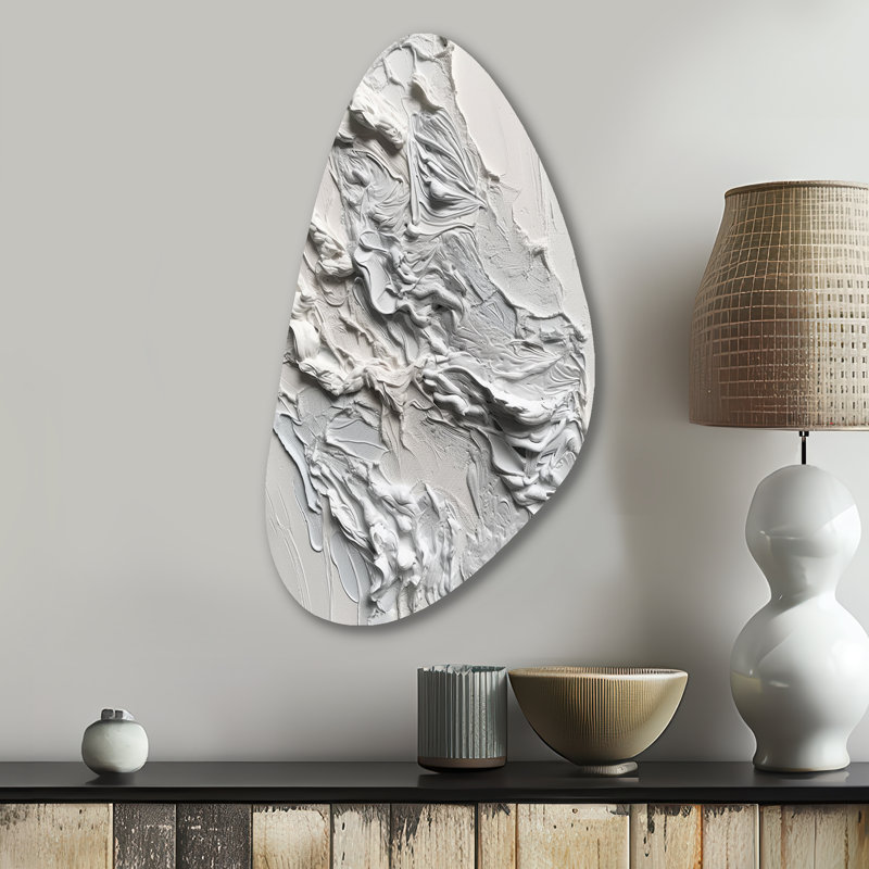 «White and Tranquility Unleashed», impression unique sur métal en forme de marbre, art mural moderne en métal Freeform