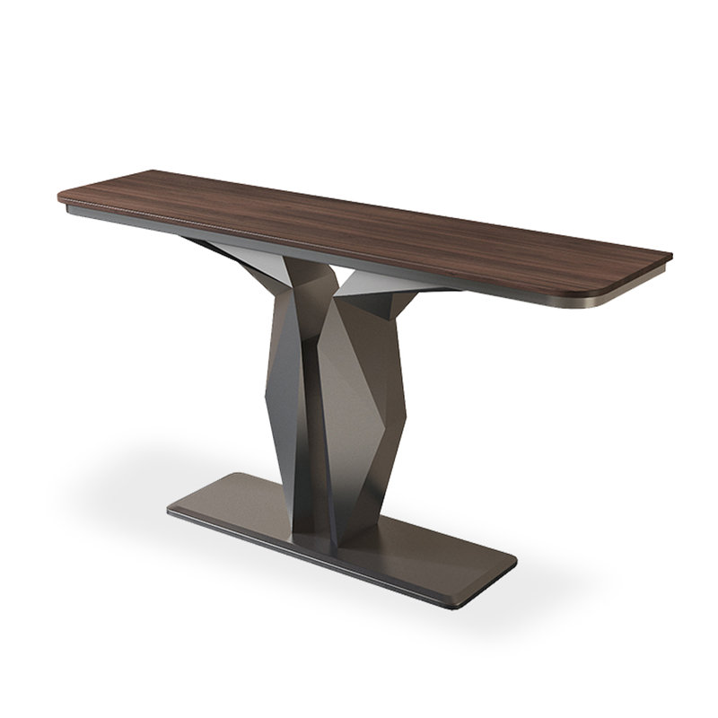Console moderne géométrique avec base sculpturale, H 31,5 po x l 47,24 po x P 11,81 po, Brun / Gris