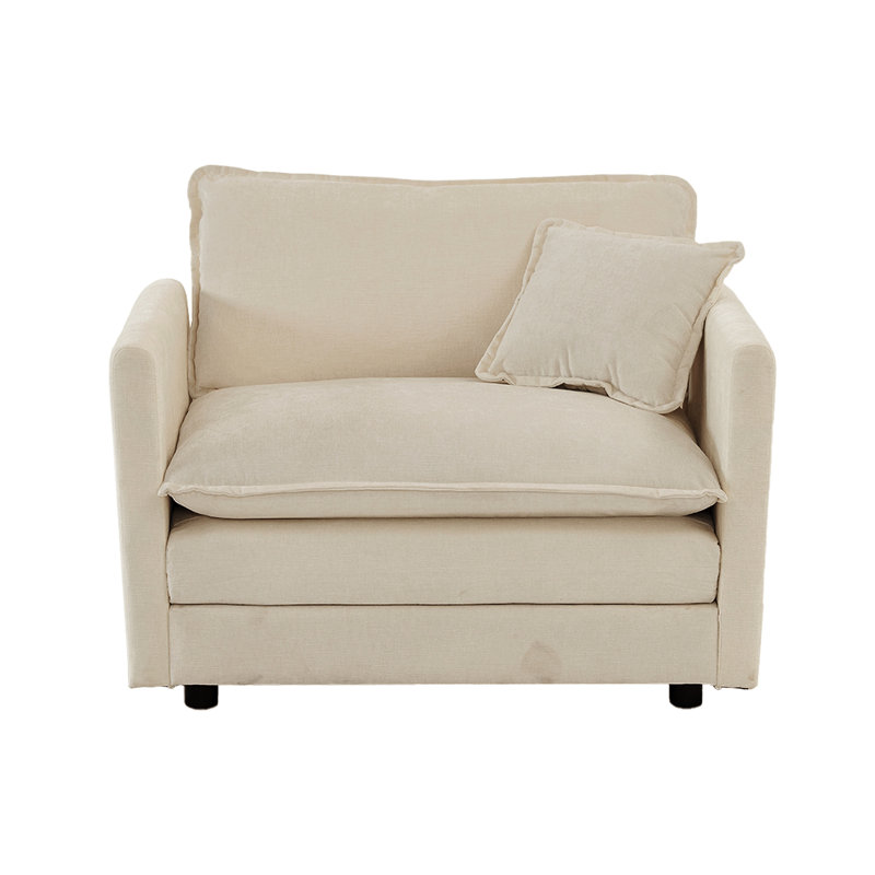 Fauteuil simple en chenille beige avec fauteuil en tissu respirant pour la détente - rembourrage élevé et base solide
