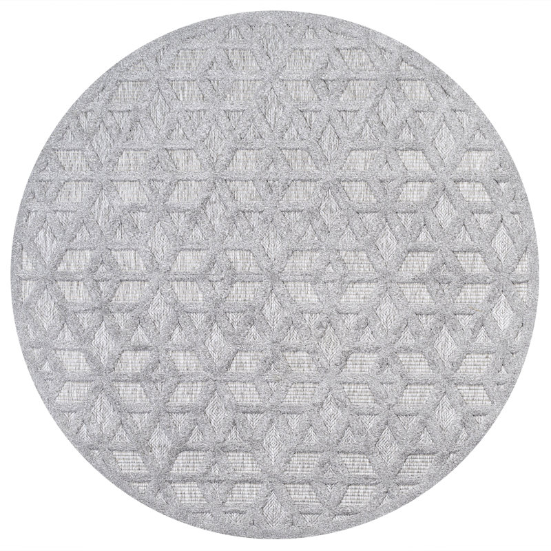 Tapis intérieur / extérieur gris clair Raeshelle, Rond 5 pi 3 po