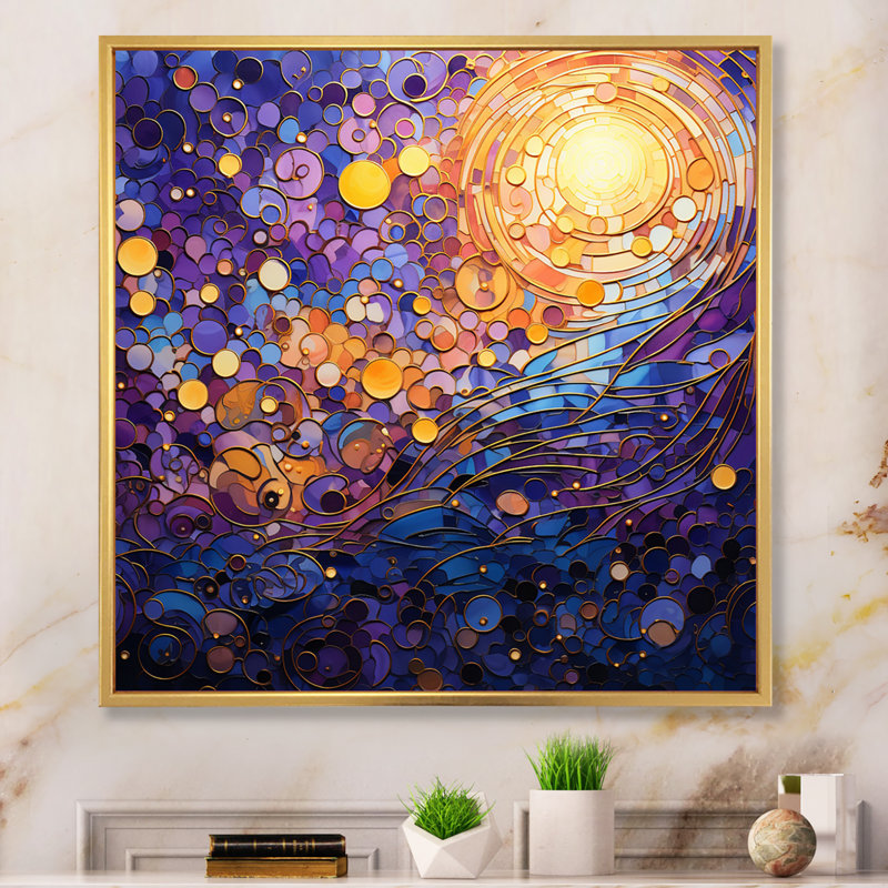 " Mystic Mosaic I ", 36" H x 36" W x 1.5" D, Gold Floater Framed