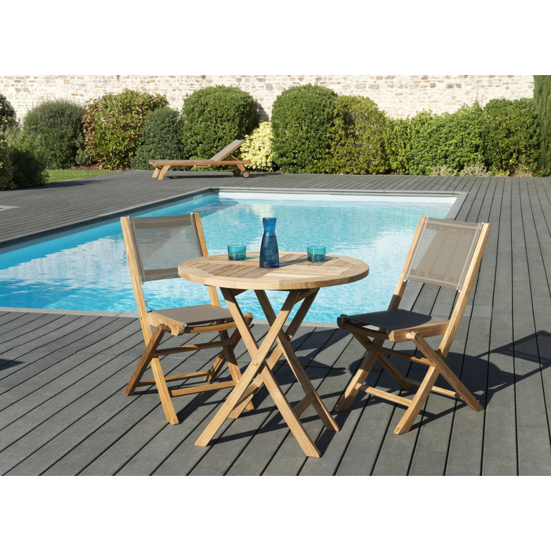 Woehler 2 - Person Teak Solid Wood Patio Dining Set Umbrella Hole Included Round Table, 77cm H x 80cm W x 80cm D