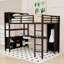 Lit mezzanine en métal avec garde-robe, bureau, cubes de rangement et tablettes-129032338