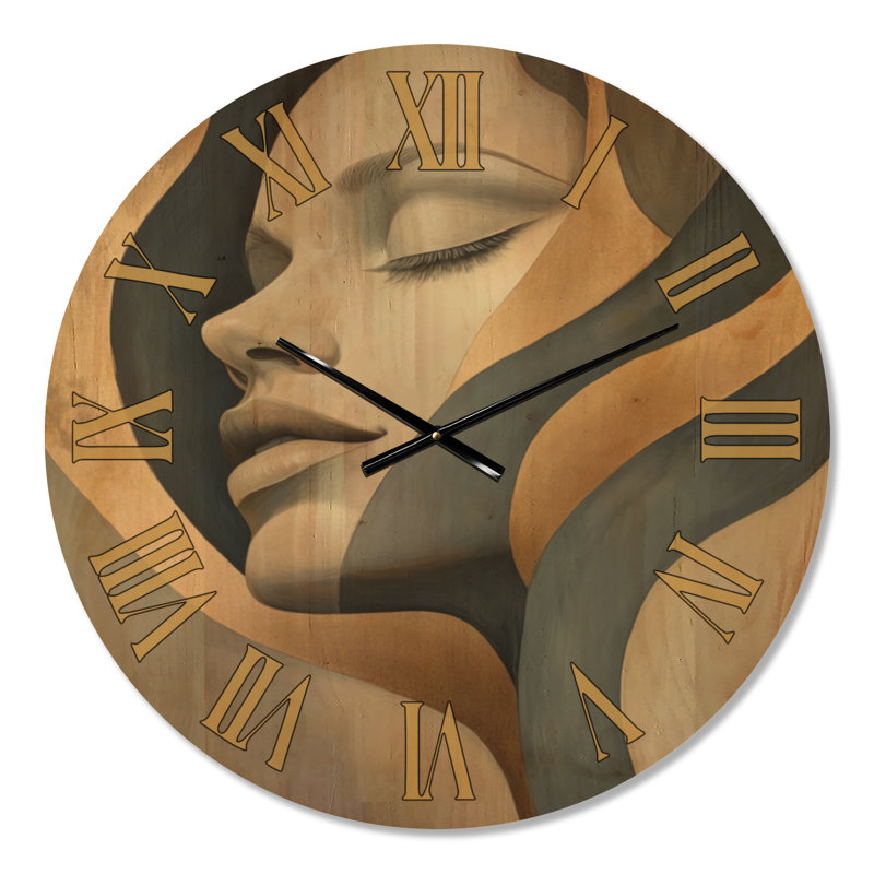 Portrait Repos Doré - Horloge murale en bois glamour, Medium