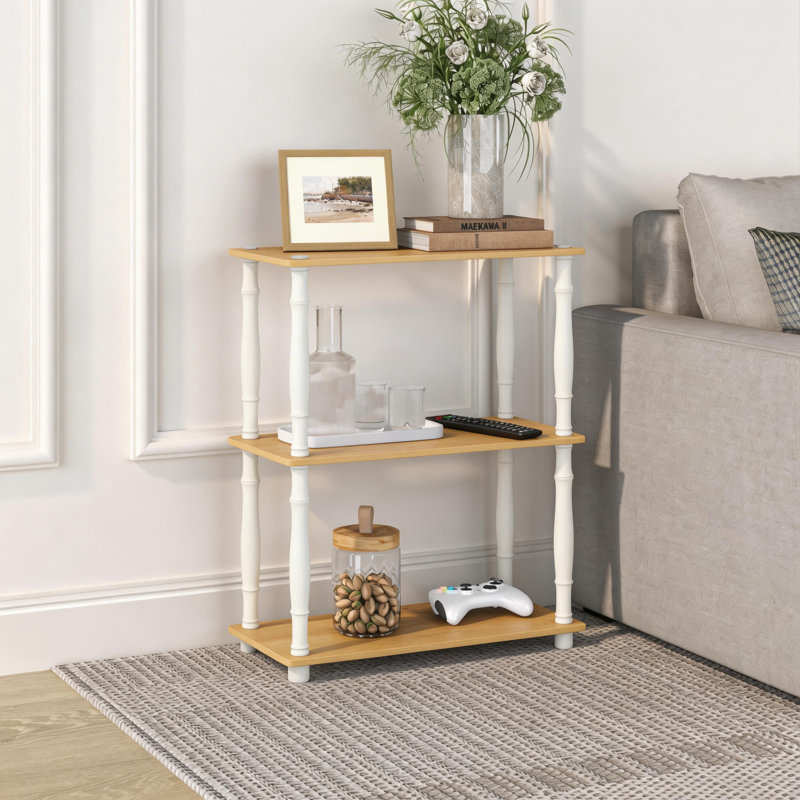 3-Tier 29.5" Corner Shelf, Open Shelves for Display and Storage, Beech/White, (3 Shelves) 29.6"H x 23.6"W x 11.6"D