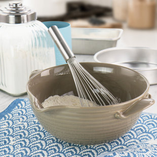 Martha Stewart 3 Piece Holiday Plaid Stoneware 3.4 qt. Batter Mixing Bowl Set with Silicone Spatulas in White