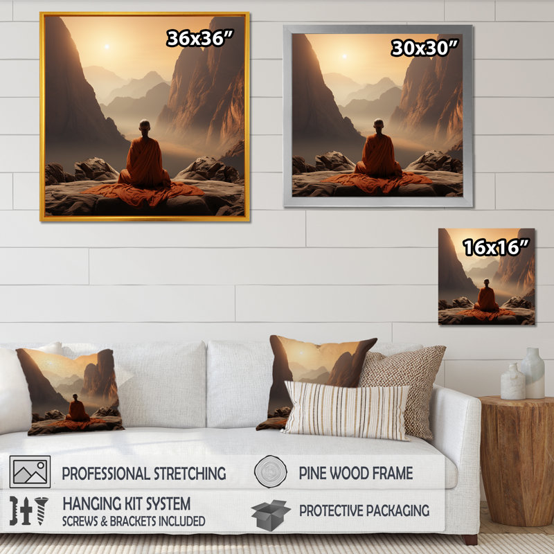 «Yoga Mountain Pose Horizon I» sur toile, H 36 po x l 36 po x P 1,5 po, Cadre doré simple