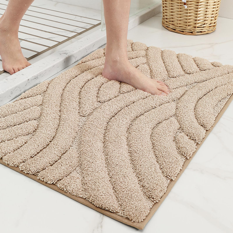 Annakiya Microfiber / Microsuede Non-Slip Bath Rug, 20"W x 51"L, Khaki