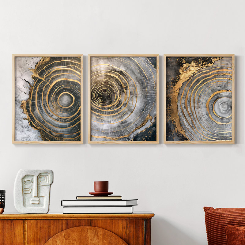 Abstract  Series  XCII  -Set Of 3 Framed Giclee Prints -Ready to Hang, Natural Framed, 10" H x 8" W