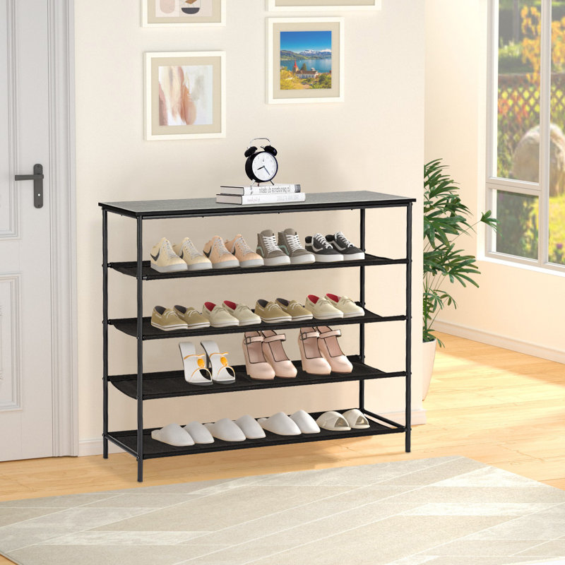 Range-chaussures Range-chaussures à 5 niveaux avec structure en acier et plateau en bois aggloméré, tissu imperméable pour le placard, porte-chaussures réglable