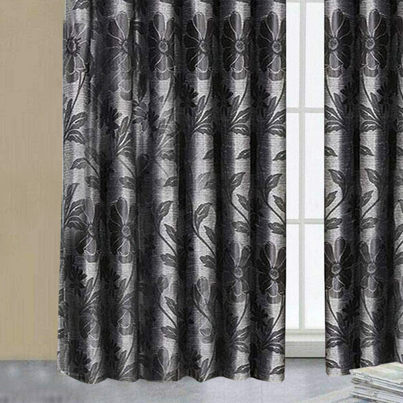 Mishler Cotton Blend Room Darkening Curtain Pair, Width 228 x Drop 228cm, Silver/Grey